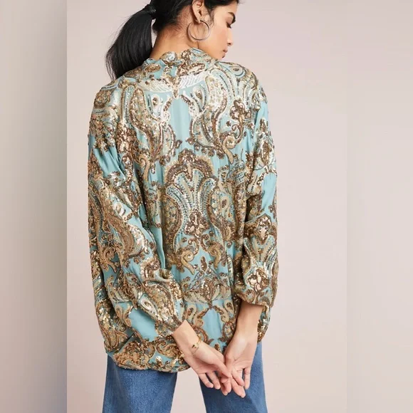 Anthropologie Glittering Gold Sequined Kimono - Picture 2 of 10